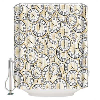 Abstract Shower Curtain for Bathroom 54" x 78", Retro Vintage Numerals Gold Black Clock Shower Curtain with Hooks Polyester Waterproof Home Bathtub Decor