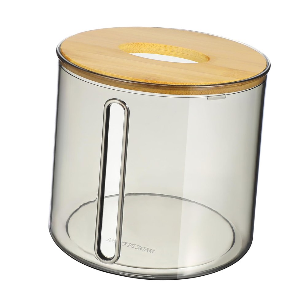 jojofuny Clear Round Roll Tissue Box Holder with Bamboo Lid Tabletop Napkin Dispenser for Bathroom Kitchen Office and Home