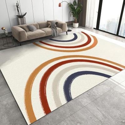 ERAYNA Bohemian Rainbow Lines Area Rugs, Simple Rainbow Art Indoor Non-Slip Kids Rug, Upholstery Rug with Non-Slip Backing for Kids Boys Girls Bedroom Living Room Dining Room Study 6.6ftx5.3ft