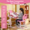 Real Relax Kids Desk and Chair Set, Children's Multifunctional School Tables with Tilt Desktop, LED Light, Metal Hook Pink view 2