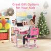 Real Relax Kids Desk and Chair Set, Children's Multifunctional School Tables with Tilt Desktop, LED Light, Metal Hook Pink view 4
