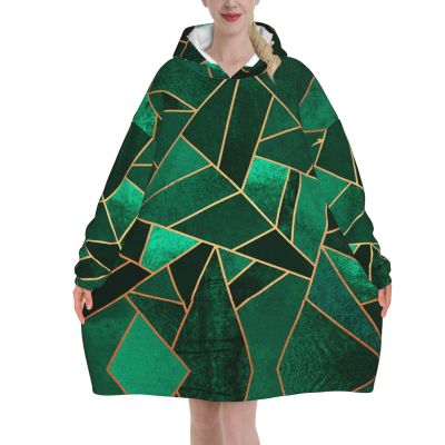 AMAZWI Black And Gold Geometric Wearable Blanket Hoodie, Oversized Blanket Sweatshirt Soft Warm Comfortable Pullover With Pocket