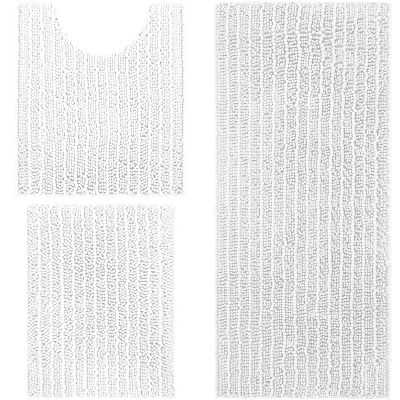 Arotive Chenille Bathroom Rugs and Toilet Rugs U-Shaped 3 Pieces, Bath Rug Size 30x20, 47x17 and Toilet Rugs Size 24x20 in White, 3 Item Bundle