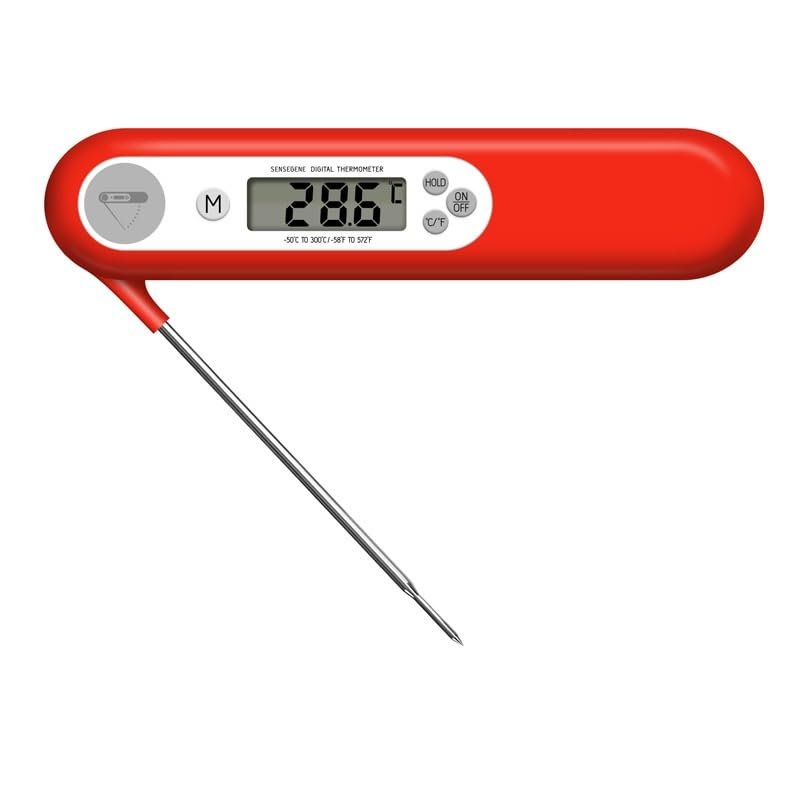 CARUTU Digital Meat Thermometer, 2s Instant Read Digital Cooking Thermometer, Kitchen Food Thermometer with Backlight & Ambidextrous Display for Grilling, BBQ, Baking, Candy, Liquids (Color : Red)