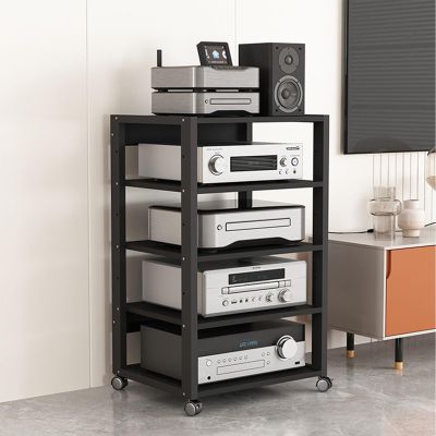 5-Tier Audio Vedio-Media Stand Corner Shelf, CD Stereo Storage Shelf Wooden Component Cabinet, Modern Movable Multi-Function Storage Cart for Home Office Theater (Color : C)