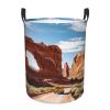 Arches national park entrance print Laundry Hamper with Handle Waterproof Collapsible Organizer Baskets Circular Dirty Clothes Organizer Basket Portable Storage Bin for Bathroom Bedroom Dorm view 2