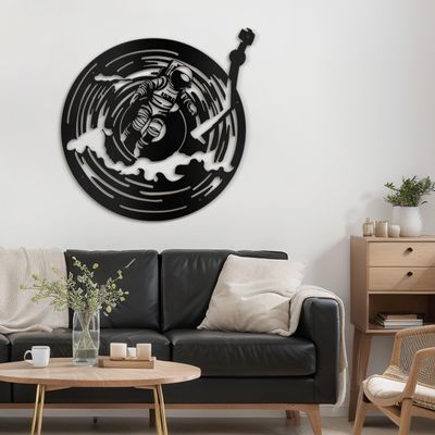 SIGNLEADER Metal Wall Art Decor Astronaut Modern Abstract Wall Sculpture Hangings Home Decoration for Living Room, Bedroom, Bathroom, Kitchen, Outdoor - 36" Black