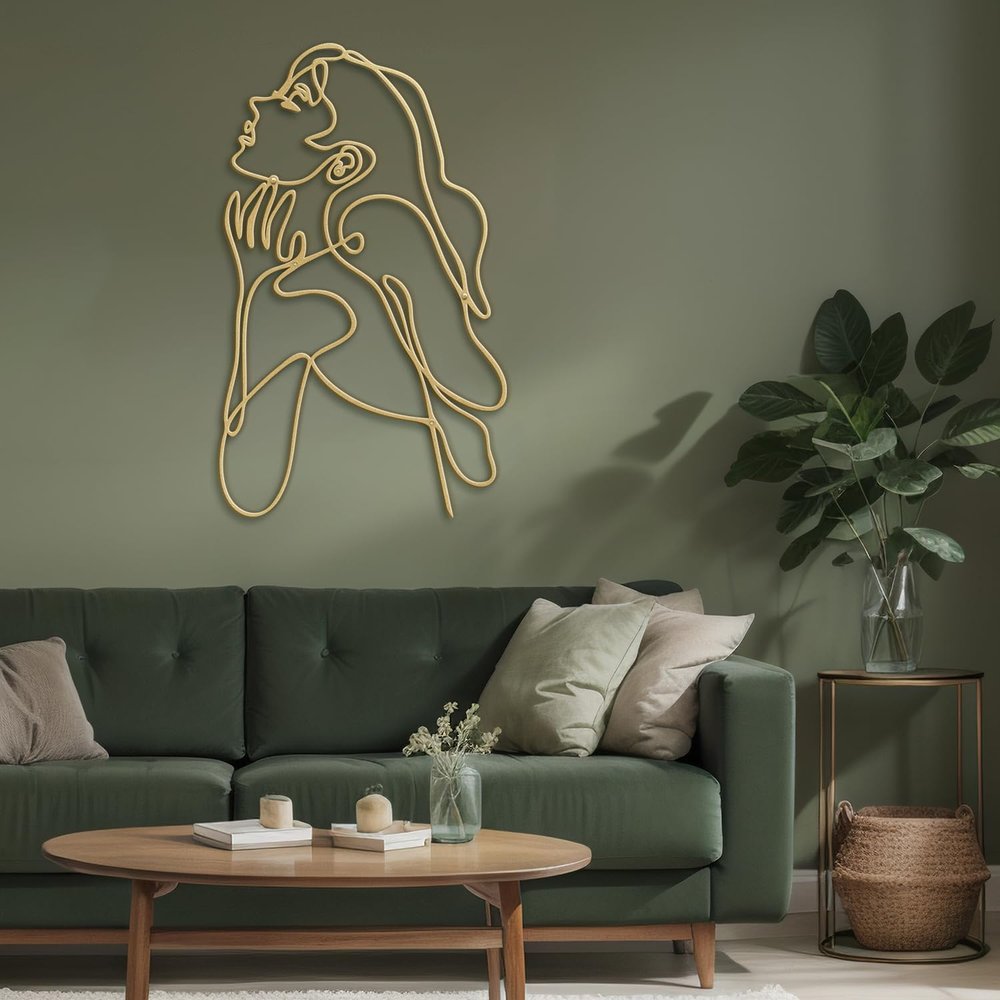 SIGNLEADER Metal Wall Art Decor Body Line Woman Body Drawing Line Modern Abstract Wall Sculpture Hangings Home Decoration for Living Room, Bedroom, Bathroom, Kitchen, Outdoor - 30" Gold