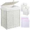 Greenstell Laundry Hamper with Lid, 90L Clothes Hamper with 2 Removable Liner Bags & 2 Mesh Laundry Bags, Handwoven Synthetic Rattan Laundry Basket for Clothes, Toys in Bathroom, Bedroom White view 1
