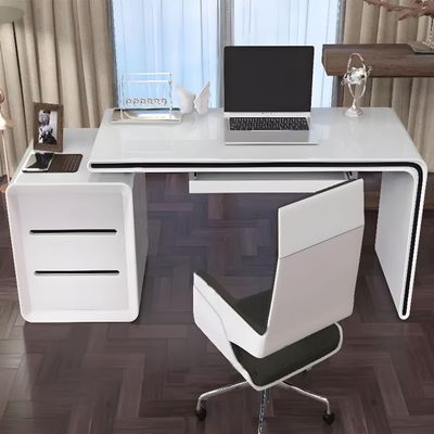 CraftThink Writing Desk, Contemporary White Writing Desk with Drawers and Wood Top, Computer Desk Study Table Work Table for Home Office, Without Chairs with Keyboard Tray 63" L x 23.5" W x 29.5" H