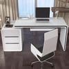CraftThink Writing Desk, Contemporary White Writing Desk with Drawers and Wood Top, Computer Desk Study Table Work Table for Home Office, Without Chairs with Keyboard Tray 63" L x 23.5" W x 29.5" H view 1