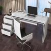 CraftThink Writing Desk, Contemporary White Writing Desk with Drawers and Wood Top, Computer Desk Study Table Work Table for Home Office, Without Chairs with Keyboard Tray 63" L x 23.5" W x 29.5" H view 3