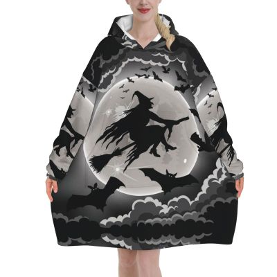 AMAZWI Halloween Witch Wearable Blanket Hoodie, Oversized Blanket Sweatshirt Soft Warm Comfortable Pullover With Pocket
