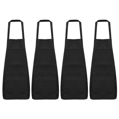 HARFINGTON 4pcs Kitchen Cooking Aprons 75x65cm Polyester Artist Painting Apron with 2 Pockets for Women Men Chef Home Kitchen Restaurant Craft Garden Cooking, Black