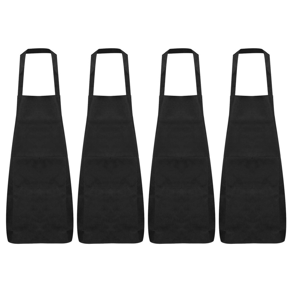 HARFINGTON 4pcs Kitchen Cooking Aprons 75x65cm Polyester Artist Painting Apron with 2 Pockets for Women Men Chef Home Kitchen Restaurant Craft Garden Cooking, Black
