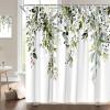 JIAMELUCK Green Tropical Leaf Shower Curtain White Fabric Farmhouse Floral Shower Curtains Bathroom Decoration with Hooks 135x220cm(53" Wx87 H) view 1