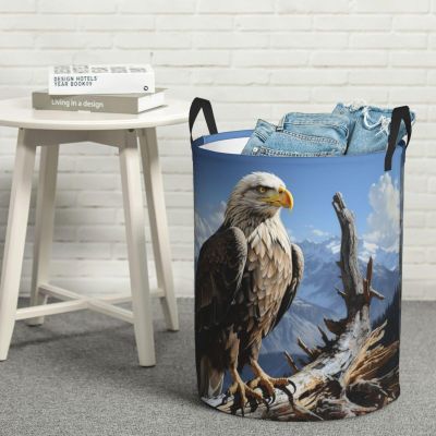 A lone eagle Laundry Basket with Handle Waterproof Laundry Hamper Portable Circular Dirty Clothes Hamper Foldable Storage Basket Lightweight Organizer Basket for Bathroom Bedroom