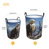 A lone eagle Laundry Basket with Handle Waterproof Laundry Hamper Portable Circular Dirty Clothes Hamper Foldable Storage Basket Lightweight Organizer Basket for Bathroom Bedroom view 3