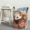 Opossum and Roses Laundry Basket with Handle Waterproof Laundry Hamper Portable Circular Dirty Clothes Hamper Foldable Storage Basket Lightweight Organizer Basket for Bathroom Bedroom view 1
