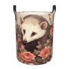 Opossum and Roses Laundry Basket with Handle Waterproof Laundry Hamper Portable Circular Dirty Clothes Hamper Foldable Storage Basket Lightweight Organizer Basket for Bathroom Bedroom view 2