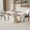 59''Round Dining Table for 6, White Sintered Stone Kitchen Dinner Table with Carbon Steel Pedestal,White Marble Dining Table Set for Dining Room/Living Room,Wrapped in PU Leather (Table Only) view 1