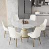59''Round Dining Table for 6, White Sintered Stone Kitchen Dinner Table with Carbon Steel Pedestal,White Marble Dining Table Set for Dining Room/Living Room,Wrapped in PU Leather (Table Only) view 3