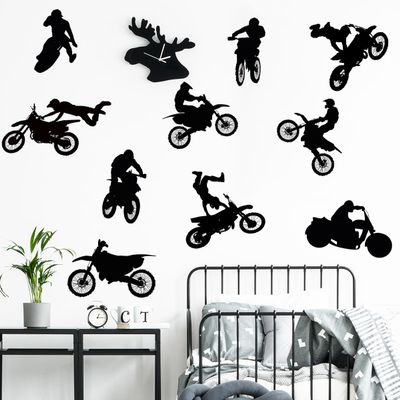 WOYINIS Dirt Bike Wall Stickers Motocross Jumping Riders Wall Decals Peel and Stick Sporter Silhouette Wall Decals Sport Stickers for Kids Room Playroom