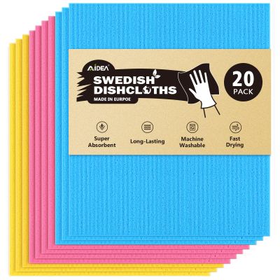 AIDEA Swedish Dishcloths for Kitchen, 20PK, Reusable Paper Towels, Kitchen Washcloths Dish Rags, Eco Friendly No Odor Reusable Cleaning Cloths, Cellulose Sponge Cloths, 7"6"