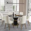 53''Round Marble Dining Table for 4,Black Sintered Stone Kitchen Dinner Table with Black Carbon Steel Pedestal,Black Marble Dining Table Set for Dining Room/Living Room (Table Only) view 1