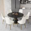 53''Round Marble Dining Table for 4,Black Sintered Stone Kitchen Dinner Table with Black Carbon Steel Pedestal,Black Marble Dining Table Set for Dining Room/Living Room (Table Only) view 2