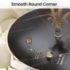53''Round Marble Dining Table for 4,Black Sintered Stone Kitchen Dinner Table with Black Carbon Steel Pedestal,Black Marble Dining Table Set for Dining Room/Living Room (Table Only) view 3