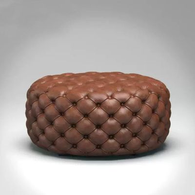 ESRADA Unstuffed Pouf Set Round Pouf Seat, Faux Leather Floor Pouf Footrest for Chair, Sofa, Couch, Bench brown-150x40cm