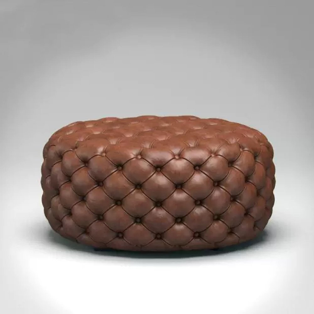 ESRADA Unstuffed Pouf Set Round Pouf Seat, Faux Leather Floor Pouf Footrest for Chair, Sofa, Couch, Bench brown-150x40cm