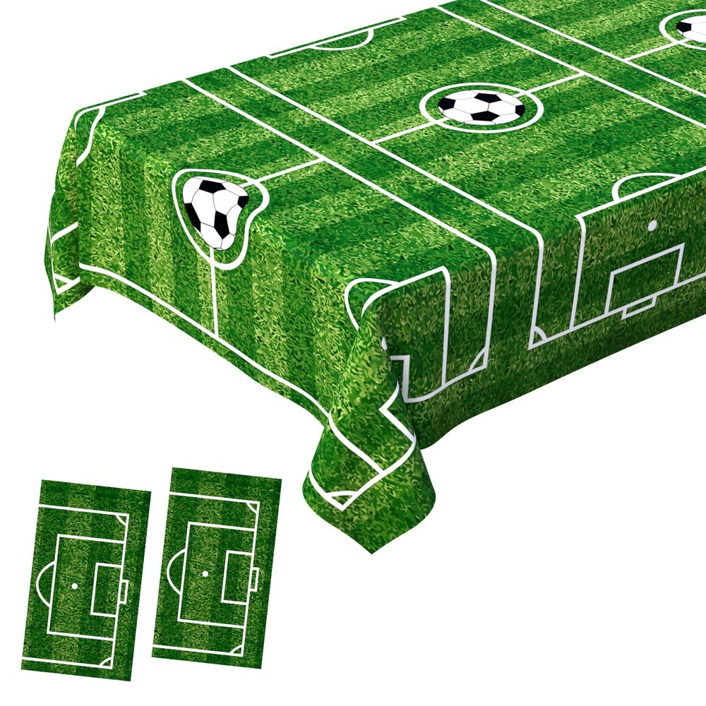 2 Pack Green Soccer Table Cloth Plastic Soccer Party Decorations Tablecloth Disposable Sports Theme Party Table Covers Soccer Theme Table Cloth for Birthday, Outdoor Picnic, Party Supplies 54 x 108 In