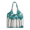 AMAZWI Teal Grey And White Floral Canvas Tote Bag,Kitchen Reusable Grocery Bags,Work Handbag Tote,Weekender Bag Shopper Handbag view 1