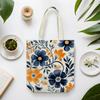 Canvas Tote Bag With Zipper Floral Tote Bag Women Canvas Tote Bag Pocket Handles Double-Sided Pattern Flower Book Tote Shoulder Bag Canvas Bag for Grocery Shopping Travel Commuting Daily College Gifts view 2
