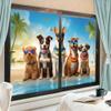 Dunmat Cartoon Cute Dogs Window Film Sun Blocking Modern Ocean Beach Funny Animals House Window Tint Film Adhesive Glass Sticker Coverings for Home Decorative 35.4Wx55.1L-inch x2 Pcs view 3