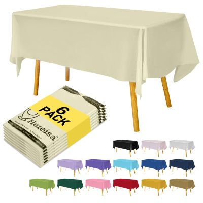 Hereisa Ivory 6 Pack Plastic Table Cloth 54" x 108", Disposable Tablecloths Rectangle Table Cover, Plastic Table Cloths for Parties