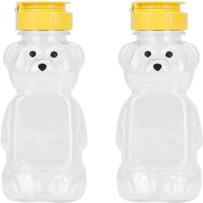 2Pcs Yellow 8 Oz Plastic Bear Honey Bottle Jars, Empty Honey Squeeze Bottle with Flip-top Lid for Storing and Dispensing, Flap Caps for Storing and Dispensing Garlic Presses, Dining and Entertaining