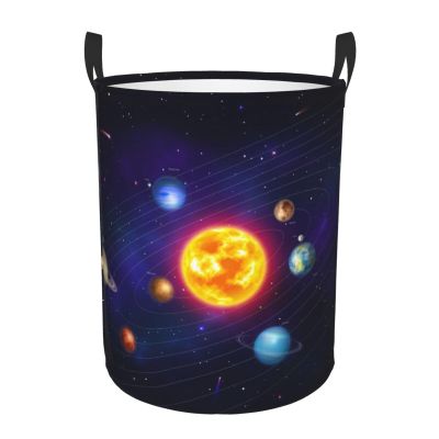 Astronomy Sun Planets Earth Space Laundry Basket Waterproof Collapsible Laundry Hamper with Durable Handle Circular Storage Basket Dirty Clothes Organizer for Living Room Bedroom Bathroom