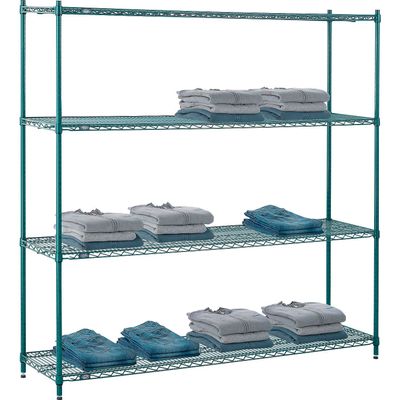 Nexel Poly-Green, 4 Tier, Wire Shelving Starter Unit, 72" W x 14" D x 74" H