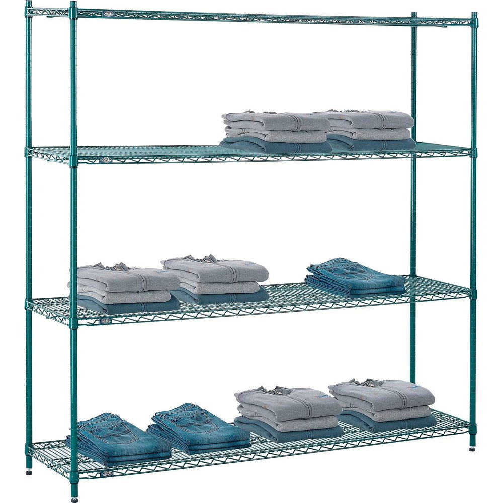 Nexel Poly-Green, 4 Tier, Wire Shelving Starter Unit, 72" W x 14" D x 74" H