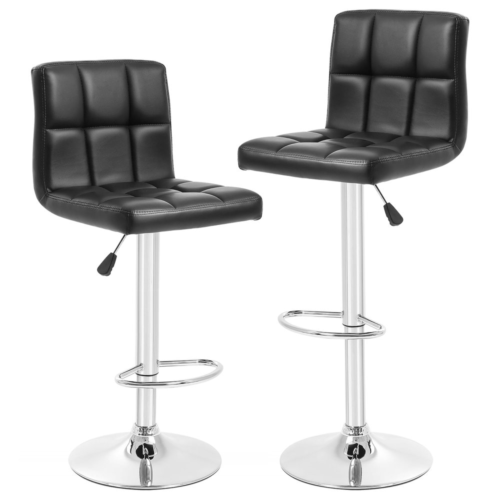 HOMES: Inside + Out Leila PU Leather Adjustable Height Swivel Bar Stools Set of 2, Counter Height Chairs with Backs for Kitchen Island, Breakfast Nook, Home Office, Black