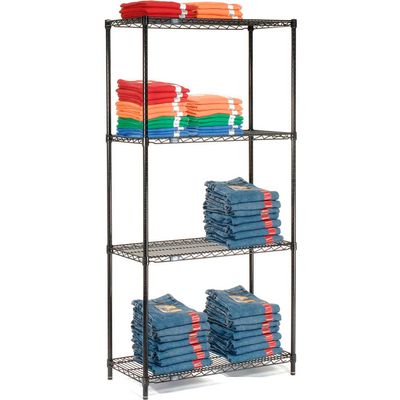 Nexel Black Epoxy, 4 Tier, Wire Shelving Starter Unit, 30"W x 14"D x 54"H