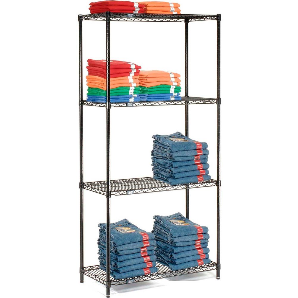 Nexel Black Epoxy, 4 Tier, Wire Shelving Starter Unit, 30"W x 14"D x 54"H