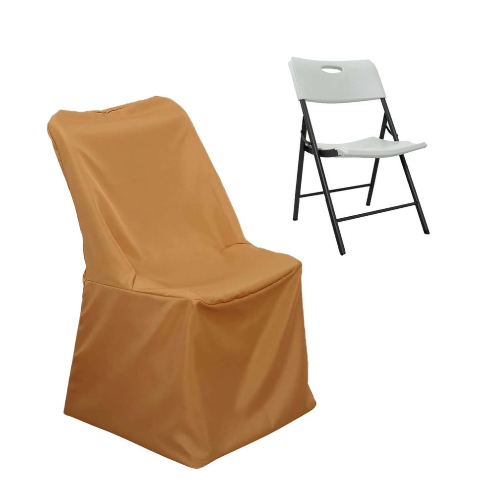 Balsa Circle 10 pcs Gold Lifetime Folding Polyester Chair Covers for Party Wedding Linens Decorations Dining Ceremony Reception Supplies