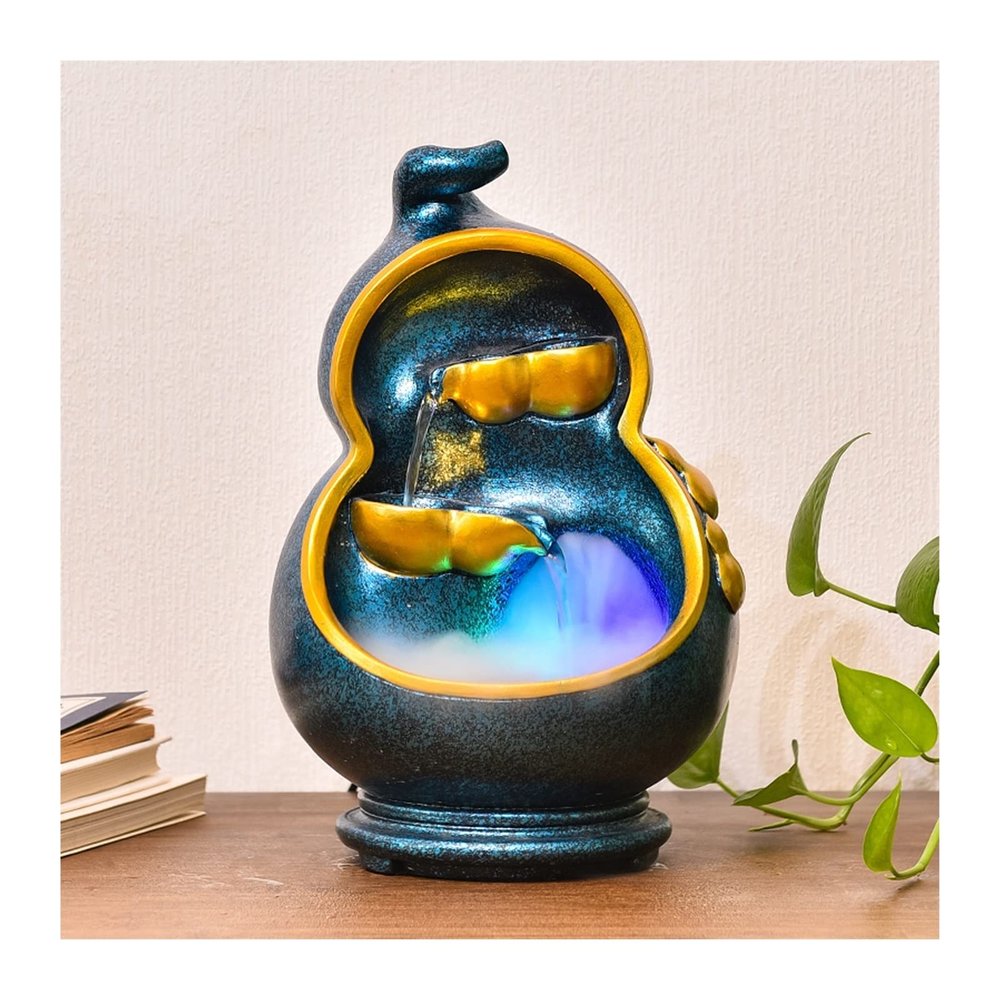 House Decorative Items Indoor Desktop Fountain Resin Gourd Shape Flowing Water Decoration Waterscape Fountain Home Office Living Room Desktop Decoration Tabletop Waterfall Fountain