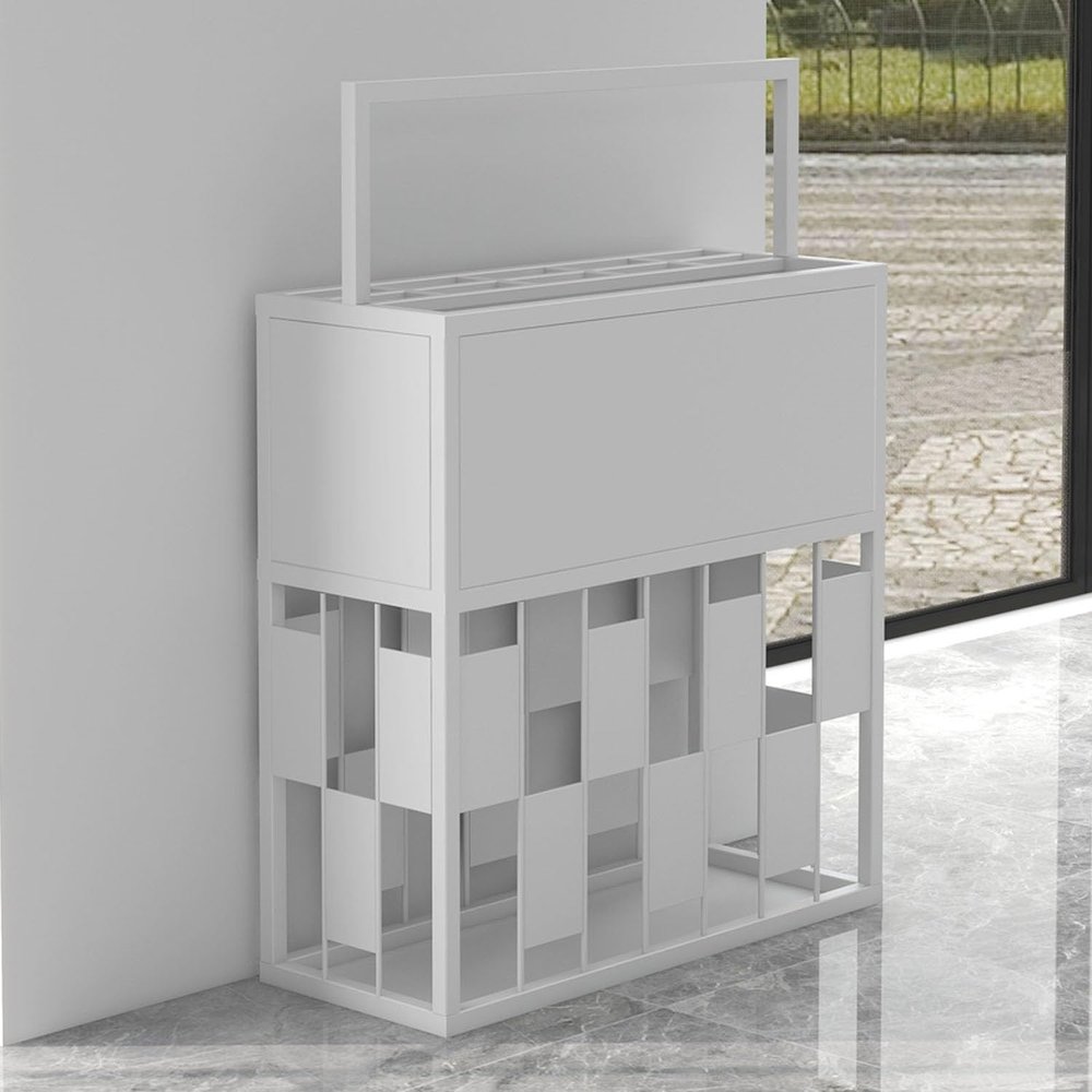FATACO Metal Umbrella Stand Rack Free Standing Umbrella Holder, Rectangular Business Large Capacity Umbrella Holder, Partitioned Storage (Color : White, Size : 50x20x65cm)