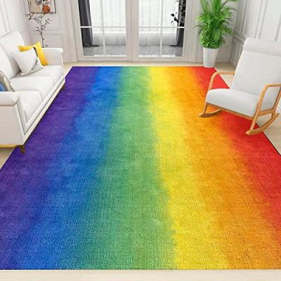 ERAYNA Creative Rainbow Colorful Indoor Area Rugs, Watercolor Rainbow Art Non-Slip Kids Rug, Upholstery Rug with Non-Slip Backing for Kids Boys Girls Bedroom Living Room Dining Room Study 6.6ftx5.3ft