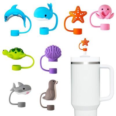 8PCS Stanley Straw Cover, Silicone Ocean Animal Straw Topper For Stanley 14oz&20oz&30oz&40oz Tumblers,10mm(0.4in) Reusable Dust-Proof Reusable Straw Cap